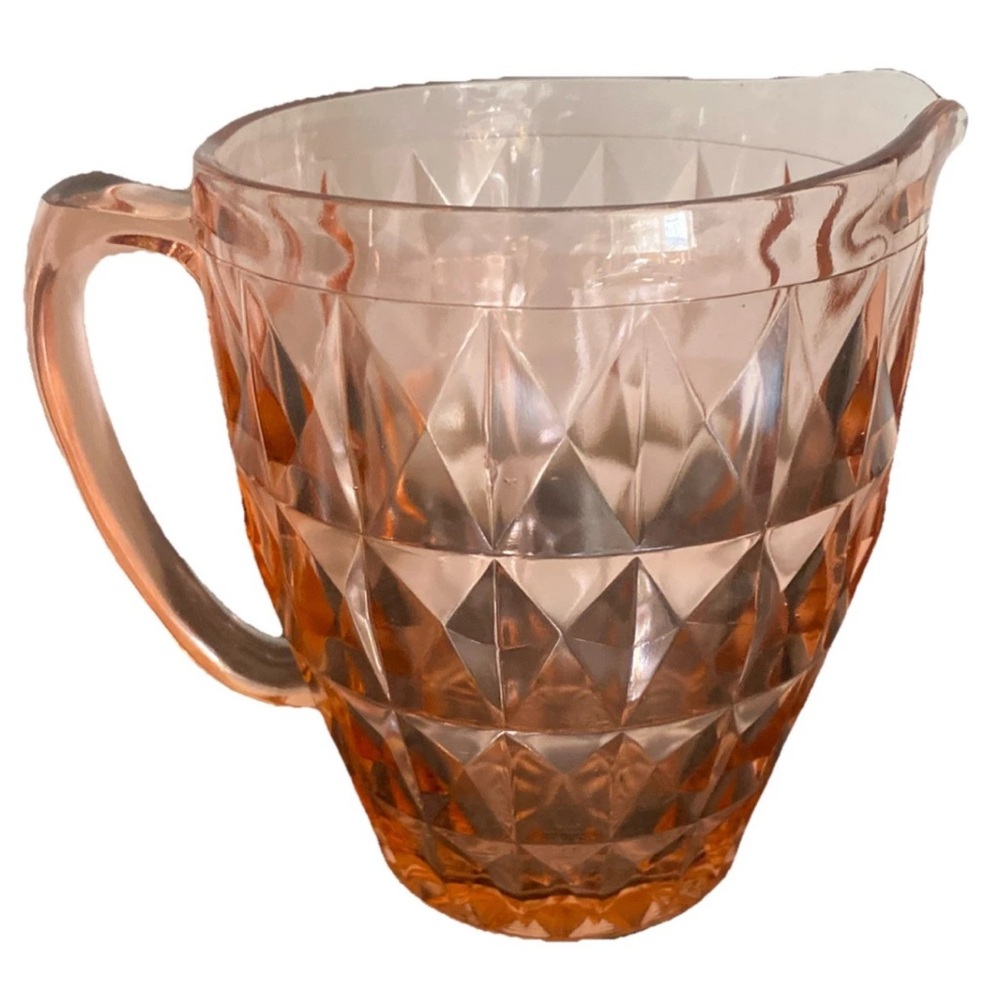 Vintage Jeanette Windsor Diamond Pink Depression Glass Pitcher 48 Oz 6.5" Tall